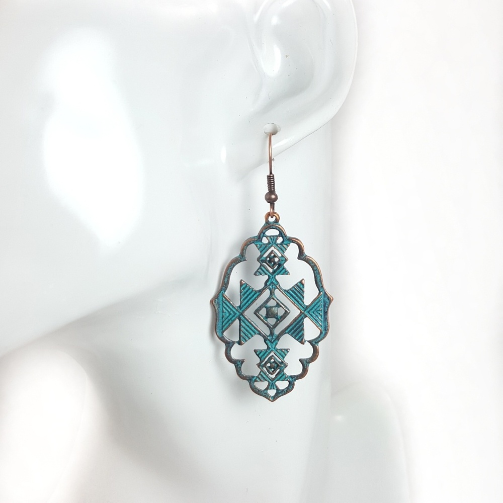 Boho Tribal Cutout Turquoise Geometric Earrings